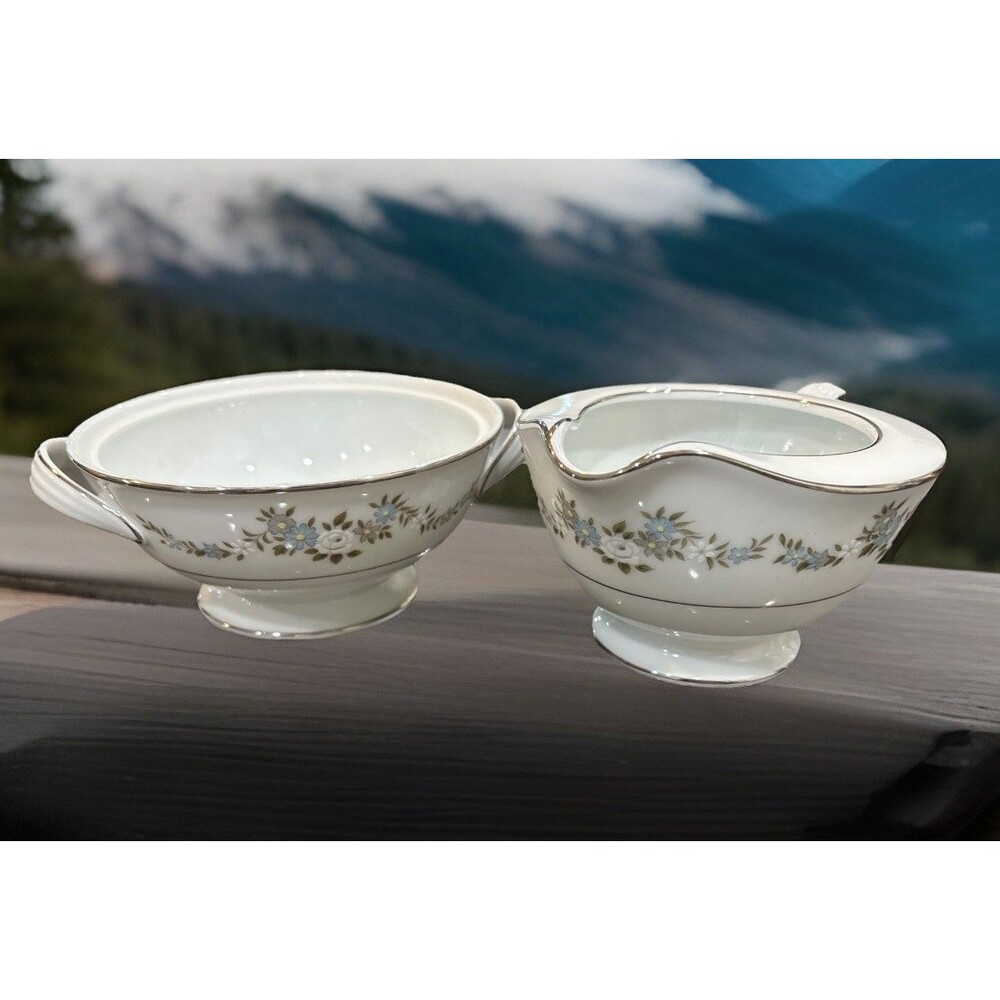 Noritake 6676 Leonore Creamer & Sugar Bowl China Set  Japan Two Piece